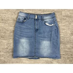 Honey & Bristle Skirt Womens 1X Blue Denim Stretch Casual Buttons‎